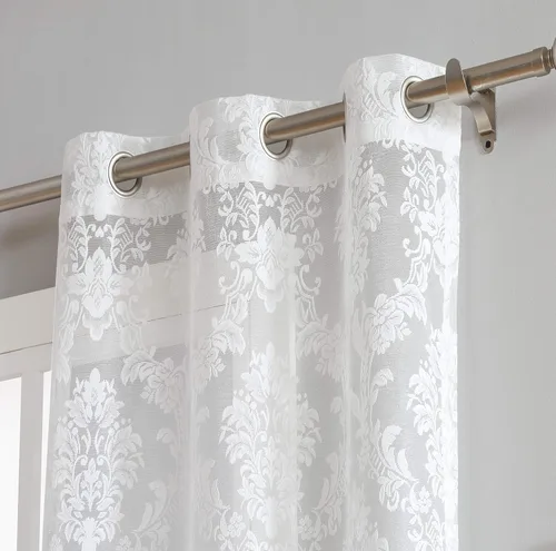 Miniatura 3 de LinenZone Par de 2 paneles de cortina de encaje de punto con parte inferior festoneada. Elegantes cortinas de encaje de granja para sala de estar