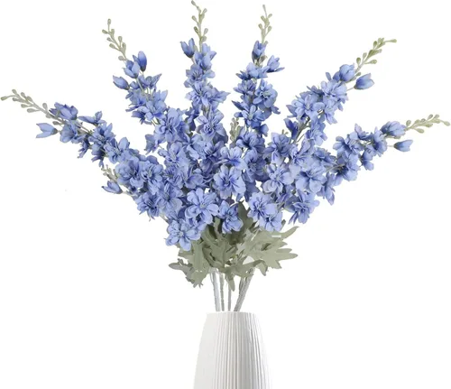 Miniatura 17 de IPOPU 6 PCS Flores Artificiales de Delfínium Flores Artificiales de Espuela de Cordero Flores de Seda de 85 cm de Tallo Largo para Arreglos de Boda