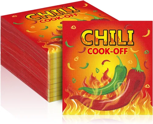 Miniatura 10 de Qilery 100 servilletas de papel desechables con chile para cocinar, decoración de fiesta mexicana de Cinco de Mayo, 6.5 pulgadas (cota)