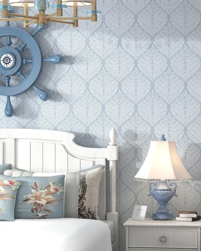 Miniatura 3 de Papel Tapiz Moderno Despegar y Pegar Azul y Blanco 17.3"x78.7" Papel de Contacto Autoadhesivo Removible Papel Tapiz Boho Hoja Geométrico Decorativo