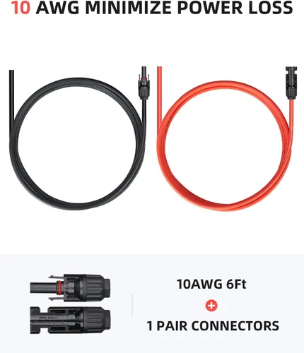 Miniatura 6 de BougeRV Cable de extensión solar de 6 pies 10AWG con conector hembra y macho con par adicional de conectores, kit de adaptador de panel solar