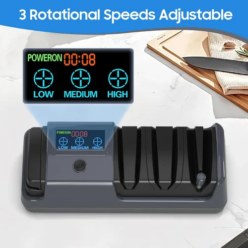 Miniatura 5 de Afilador de cuchillos eléctrico para cocina, afilado profesional de 3 etapas para cuchillos y tijeras de borde recto y dentado, con 100% abrasivo