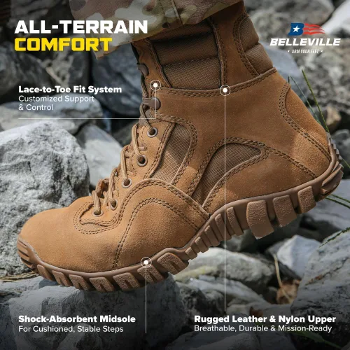 Miniatura 4 de Belleville Khyber TR550 8" Combat Boots for Men - Lightweight Hot Weather Multi-Terrain Army OCP ACU Coyote Brown Leather and Nylon with Vibram