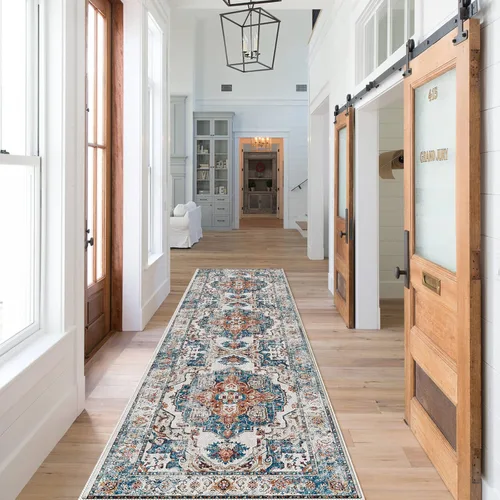 Alfombra lavable para pasillo - 2x7 alfombras de cocina, alfombra para entrada, alfombra vintage suave, tapete antideslizante, alfombra de estilo