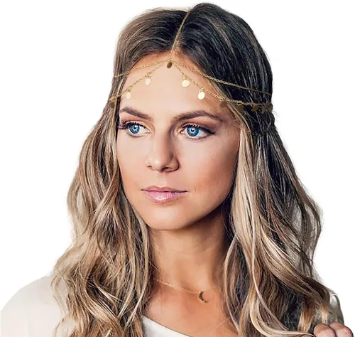 WOVOWOVO Diadema dorada para la cabeza para mujeres y niñas, disfraz de diosa, lentejuelas, accesorios para el cabello, festival de Halloween indio,