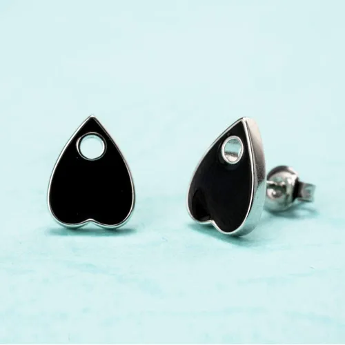 Miniatura 2 de Ouija Planchette - Pendientes de tuerca con forma de bruja talismán, joyería gótica delicada para mujer, color negro