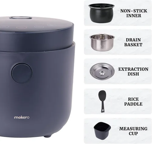 Miniatura 6 de Hakka - Arrocera baja en carbohidratos, olla de arroz desuger de 7 funciones, 4 tazas de arroz sin cocer con vapor de acero inoxidable, mini olla