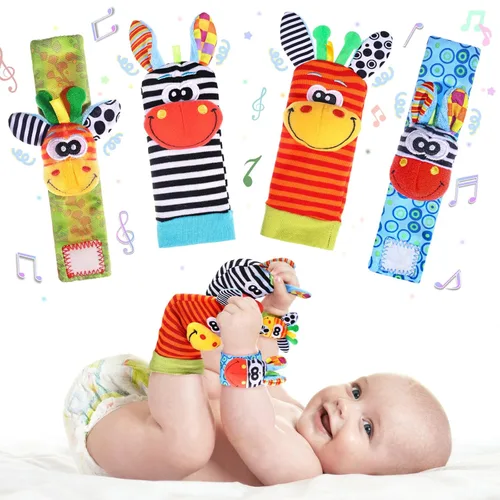 Miniatura 9 de PADONISE Encantadores sonajeros de muñeca y calcetín con animal para bebé, juguete suave para recién nacidos, de 0 a 6 y 6 a 12 meses, buscador