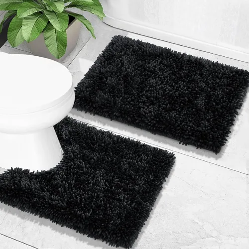 Yimobra Juego de 2 alfombras de baño, alfombra de baño suave y absorbente y alfombra de inodoro en forma de U con respaldo antideslizante, alfombras