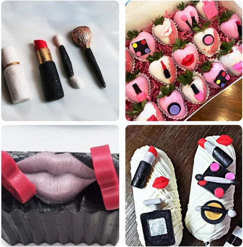 Miniatura 6 de Moldes de silicona de chocolate para maquillaje, molde de fondant de lápiz labial para hornear decoración de pastel de cumpleaños de niña