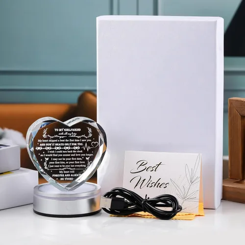 Miniatura 6 de Regalos Qianwei para novia de novio únicos - Regalos personalizados de corazón de cristal para mi novia que lo tiene todo - Ideas de regalo