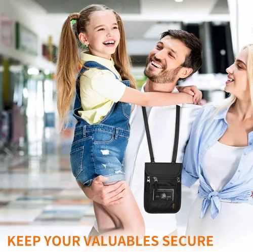 Miniatura 2 de Cartera de cuello para viajes, bolsa de cuello para pasaporte para hombres y mujeres con correa ajustable para el cuello y bloqueo RFID