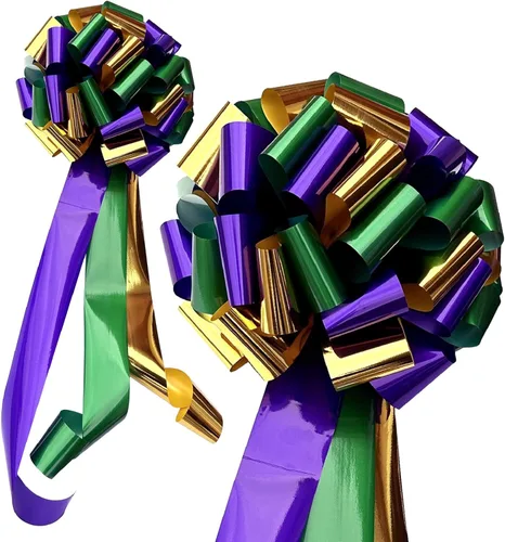 Arco grande para automóvil Mardi Gras, 14 pulgadas de ancho, dorado metálico, morado y verde, decoración de carnaval, aniversario, cumpleaños,