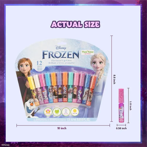 Miniatura 5 de Disney Frozen Juego de brillo de labios de 12 piezas a base de plantas, regalos de fiesta para niñas, primer set de maquillaje para niñas, perfecto