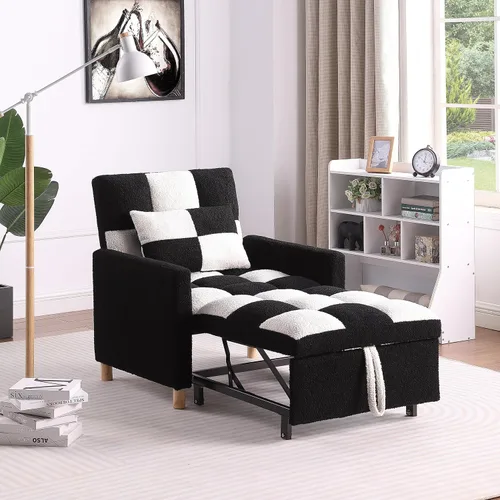 Miniatura 9 de Sofá cama convertible 3 en 1, silla reclinable de tela de terciopelo para interiores con respaldo ajustable y almohada para adultos, sofá extraíble