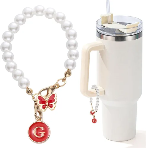 Miniatura 151 de Encanto de letra para Copa Stanley, accesorios de cadena de perlas, encantos de iniciales de Copa Stanley para asa, decoración de botella de agua
