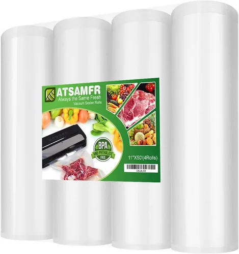 Miniatura 8 de (total de 200 pies), rollos de 8 x 50 pulgadas, paquete de 4 bolsas de alimentos selladoras al vacío sin BPA, resistentes, ideales