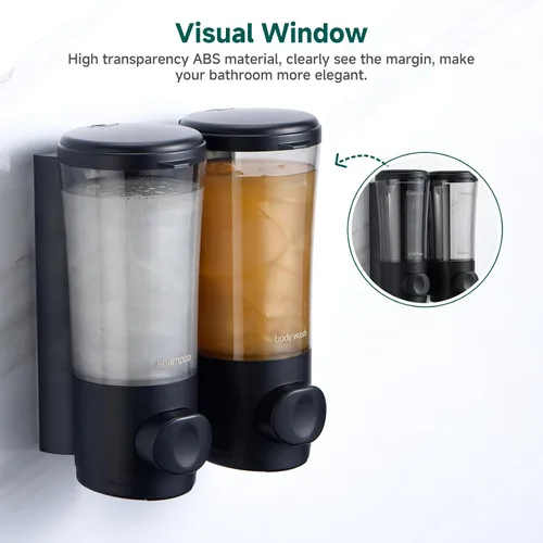 Miniatura 4 de Dispensador de champú para pared de ducha, 2 cámaras, sin taladro, dispensador de champú y acondicionador de 15 oz/450 ml cada recipiente