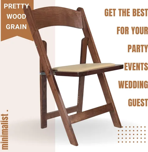 Miniatura 3 de Sillas plegables de madera con cojín, asientos comerciales apilables, sillas para bodas, banquetes y eventos, juego de 4, madera de fruta clásica