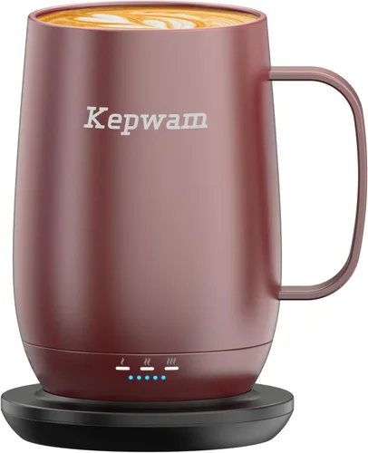 Miniatura 10 de Kepwam Taza de café autocalentable T2, taza de café con calefacción inteligente de 16 onzas, duración de la batería de 150 minutos, calentador