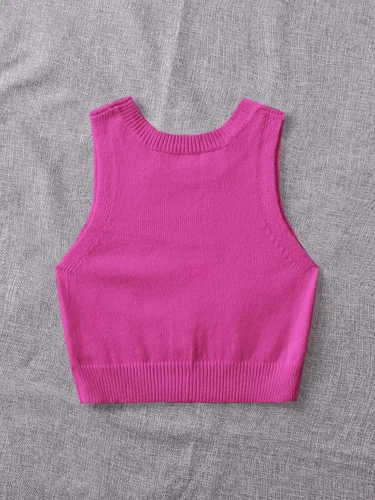 Miniatura 2 de SOLY HUX Suéter de punto acanalado para mujer, sin mangas, cuello redondo, camiseta corta sin mangas