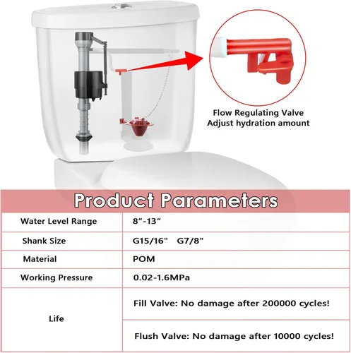 Miniatura 5 de Saillong Kit de repuesto de flotador de inodoro, kit de repuesto universal para inodoro y repuestos de aleta de 2 pulgadas, control de agua