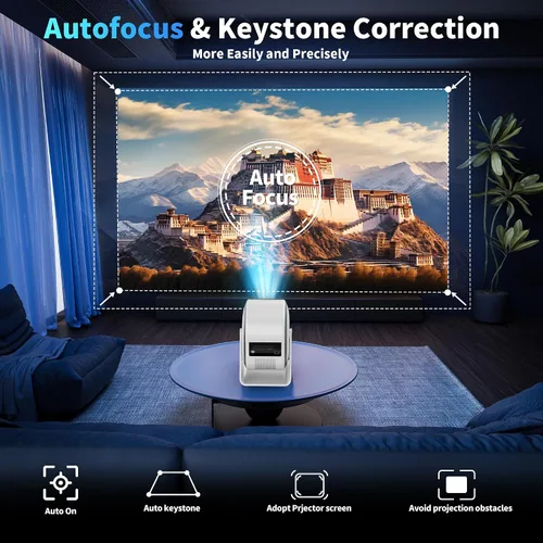 Miniatura 7 de Mini proyector 4K 1080P [aplicaciones integradas] Proyector actualizado 2026 portátil, enfoque automático y auto Keystone giratorio de 360°