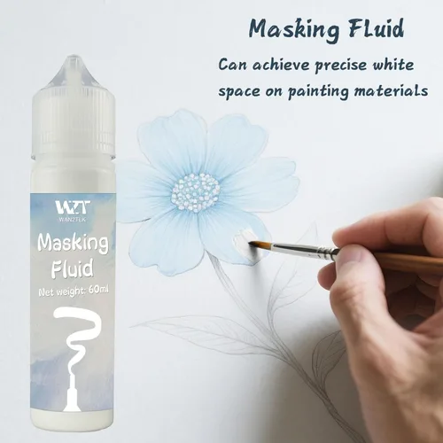 Miniatura 2 de Líquido de Enmascaramiento para Pintura de Acuarela - 60ml Blanco con Pincel y Borrador - Líquido de Enmascaramiento Artístico Fluido de Acuarela