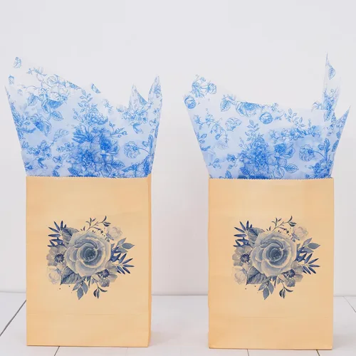 Miniatura 7 de AnyDesign 100 hojas de papel de seda floral azul chinoiserie papel de regalo vintage azul blanco papel de embalaje de flores de bricolaje para baby