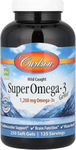 Miniatura 4 de Carlson - Super Omega-3 Gemas, 1200 mg Omega-3, Apoyo Cardiovascular, Función Cerebral y Salud de la Visión, 180 geles blandos