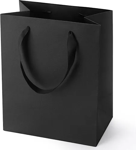Miniatura 13 de MOXARYSU Bolsas de regalo negras con asas: 8 x 5 x 10 pulgadas, 30 bolsas de papel negras medianas a granel para fiestas, compras, cumpleaños, bodas