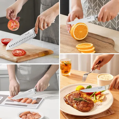 Miniatura 6 de Juego de cuchillos de chef Kuisine, juego de cuchillos de acero inoxidable de alto carbono afilados con mango ergonómico, juego de bloques de Blanco