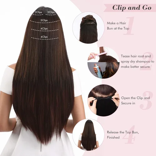 Miniatura 7 de REECHO Extensiones de cabello con pinzas, extensiones de cabello grueso y largo, extensiones de cabello sintético ligero para mujer, 24 pulgadas a
