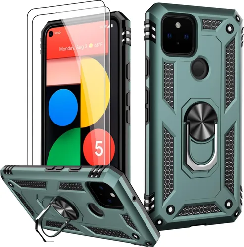Miniatura 66 de LUMARKE Funda para Google Pixel 5 con protector de pantalla, pasa 16 pies, probada en caídas, grado militar, con soporte de anillo magnético, Rojo