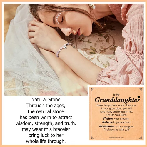 Miniatura 2 de M MOOHAM Christmas Gifts for DaughterGranddaughterDaughter in lawSisterSister in LawFriend - Pink Natural Stone Bracelet for Girls Birthday Gifts
