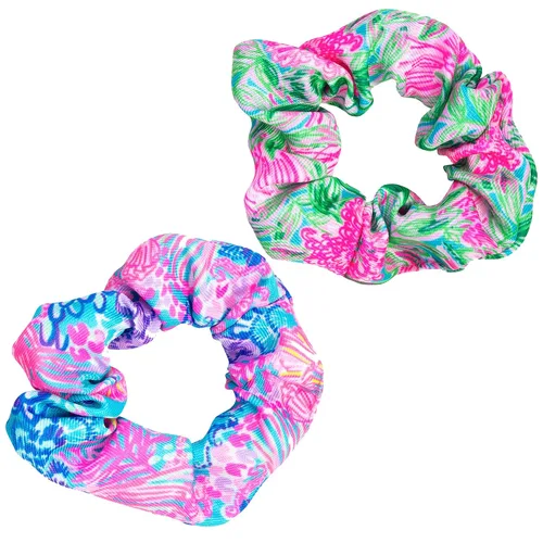 Miniatura 5 de Lilly Pulitzer Juego de 2 coleteros azules, paquete de 2 bandas elásticas de satén, lindas cintas para el cabello para mujeres y niñas, Soleil It On