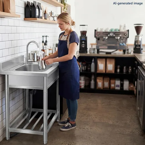 Miniatura 3 de Juego de fregadero de cocina de restaurante comercial de acero inoxidable de pie independiente con grifo, lavabo de mano de lavado de preparación