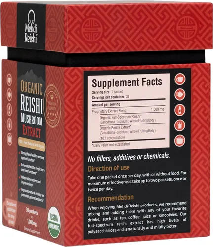 Miniatura 3 de Extracto de hongo Reishi orgánico en polvo para el cuerpo fructífero 35% beta glucano - 100% puro, premium y orgánico - 30 porciones - Ganoderma