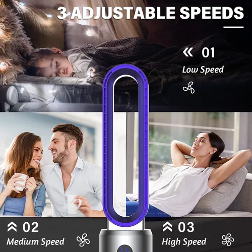 Miniatura 2 de advwin Ventilador de torre sin aspas con control remoto, ventilador de enfriamiento silencioso con oscilación, 24 velocidades, temporizador de 12