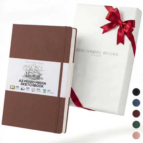 Beechmore Books Cuaderno de bocetos A3 – 11.7x16.5 pulgadas encuadernado en cuero vegano premium, libro de bocetos grande de tapa dura con 160