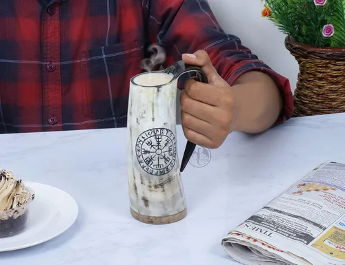 Miniatura 2 de Taza de café vikingo para beber, 12 onzas, regalos para hombres y mujeres, cuerno de buey real, grado alimenticio, medieval, líquidos calientes