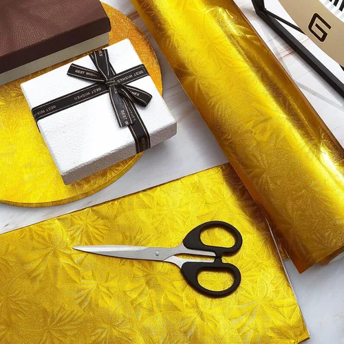 Miniatura 7 de Ireer 2 rollos de papel de aluminio floral en relieve, papel de regalo metálico dorado de Navidad, hojas de papel de regalo para manualidades