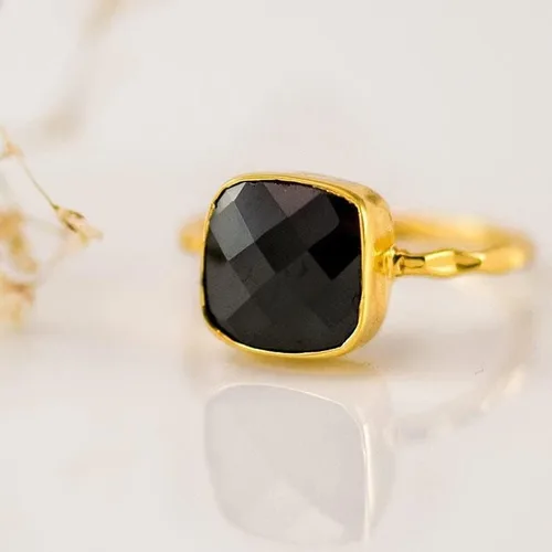 Miniatura 2 de Anillos de piedra preciosa de ónix con pompón de plata 925, cojín de 0.394in