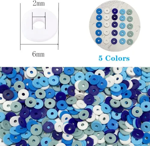 Miniatura 2 de 4000 cuentas de arcilla polimérica de mezcla azul, cuentas Heishi para hacer joyas, pulseras, collares, aretes, 0.236 pulgadas