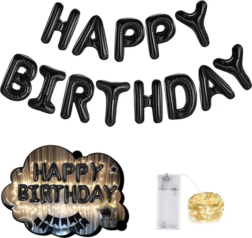 Miniatura 26 de CANREVEL Cartel de feliz cumpleaños, 13 letras de papel de aluminio de Mylar de 16 pulgadas con 12 globos de estrella, decoraciones de fiesta