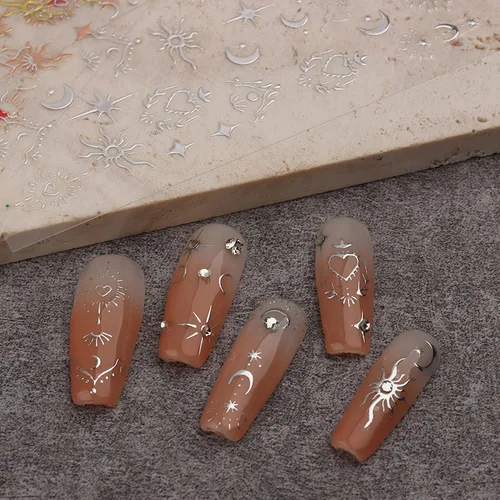 Miniatura 6 de TailaiMei Calcomanías para uñas de luna y estrella, para el día de San Valentín, calcomanías autoadhesivas de arte de uñas de corazón dorado