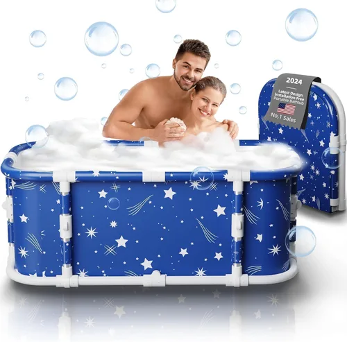 Miniatura 10 de Bañera portátil, bañera plegable de 47" sin instalación, 7 capas de espesor con soporte metálico, bañera de terapia para cabina de ducha, bañera