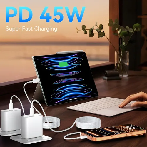 Miniatura 7 de Cargador para teléfono 17 16 Pro Max de carga rápida, bloque de carga USB C súper rápido de 45W con cable de carga trenzado de nylon de 10 pies