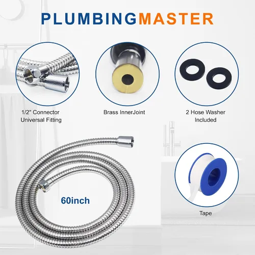 Miniatura 4 de Manguera de ducha de 60 pulgadas de acero inoxidable de mano de repuesto con tuerca de latón, extensión de manguera de ducha flexible larga