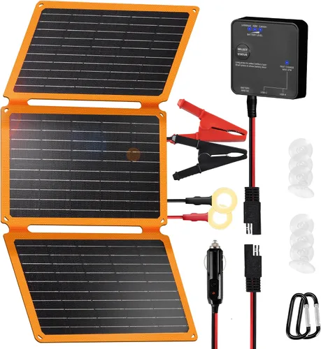 Miniatura 11 de FieryRed Cargador y mantenedor de batería de coche con panel solar de 10 W y 12 V, cargador de goteo impermeable con controlador integrado, enchufe